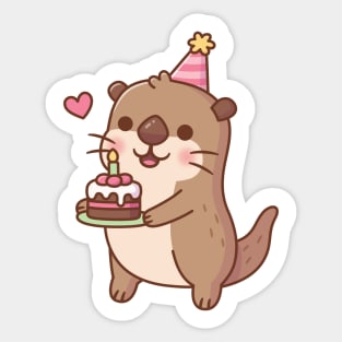 Cute Otter With Birthday Cake Sticker